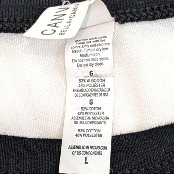 Large Long Sleeve White/Black Polyester/Cotton T-Shirt 45i - Picture 4 of 7